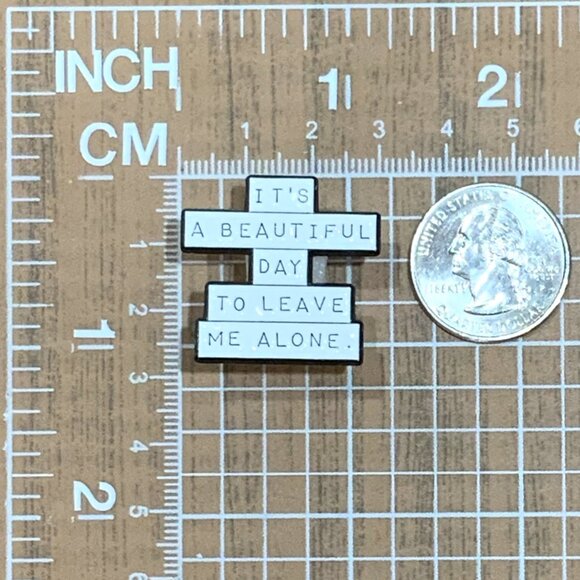 It's a Beautiful Day To Leave Me Alone White Black Enamel Pin Snarky Funny - Picture 2 of 4